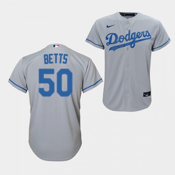 Los Angeles Dodgers Youth #50 Mookie Betts Gray Alternate Replica Jersey