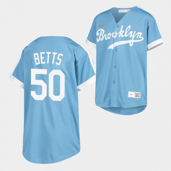Los Angeles Dodgers Youth #50 Mookie Betts Light Blue Alternate Cooperstown Collection Jersey