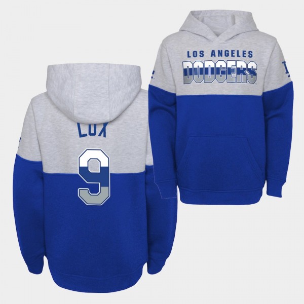Youth #9 Gavin Lux Los Angeles Dodgers Pullover Playmaker Hoodie - Gray Royal
