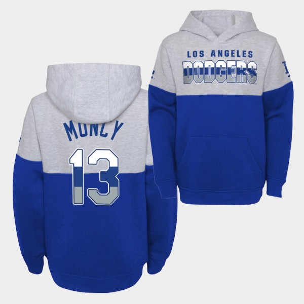 Youth #13 Max Muncy Los Angeles Dodgers Pullover Playmaker Hoodie - Gray Royal