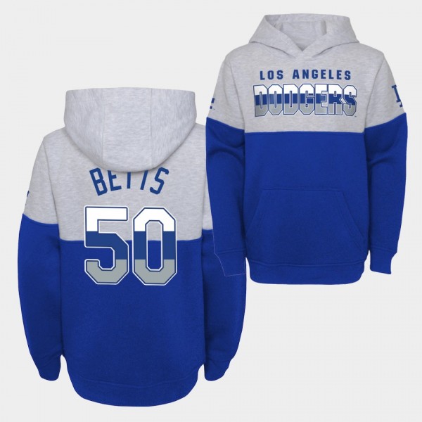Youth #50 Mookie Betts Los Angeles Dodgers Pullover Playmaker Hoodie - Gray Royal