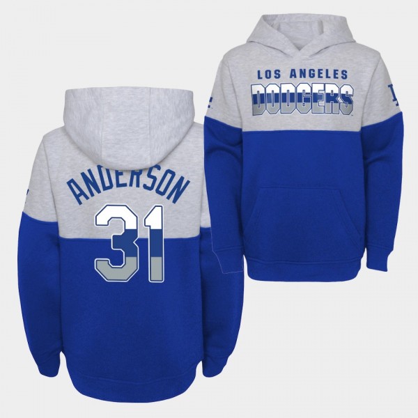 Youth #31 Tyler Anderson Los Angeles Dodgers Pullover Playmaker Hoodie - Gray Royal
