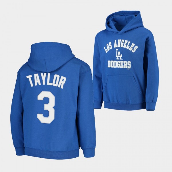 Youth Dodgers Chris Taylor Pullover Royal Fleece Stitches Hoodie