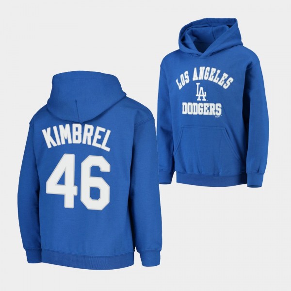 Youth Dodgers Craig Kimbrel Pullover Royal Fleece Stitches Hoodie