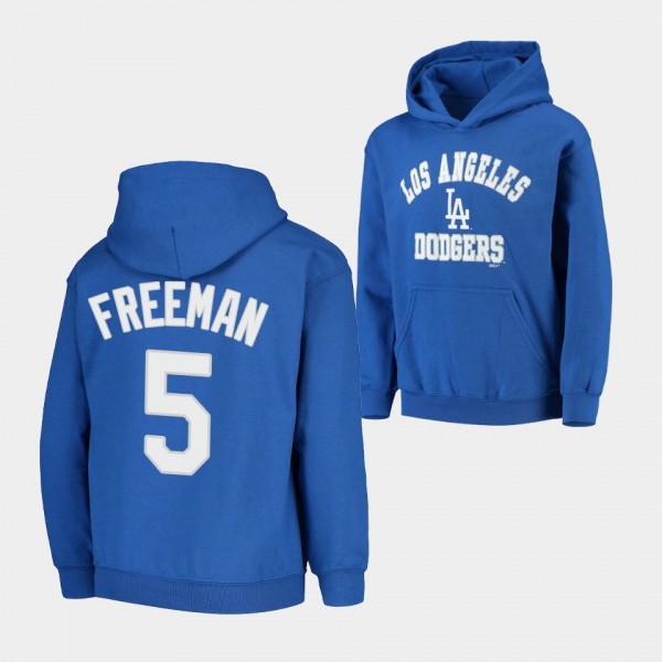 Youth Dodgers Freddie Freeman Pullover Royal Fleece Stitches Hoodie