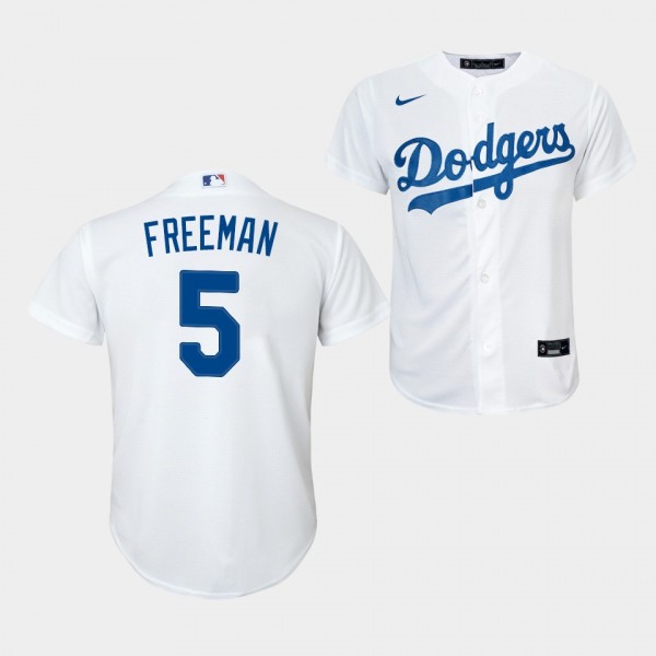 Youth #5 Freddie Freeman Los Angeles Dodgers Replica White Jersey 2020 Home